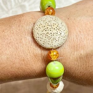 9” boho fun bracelet. Bright pop of color with neutral beige. Beachy boho